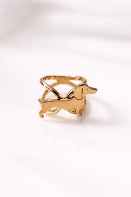 Anillo para pañuelo Teckel dorado Maison Lecomte Flament